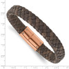 Lex & Lu Chisel Stainless Steel Rose IP Braided Brown Leather Bracelet 8.5'' - 4 - Lex & Lu