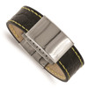 Lex & Lu Chisel Stainless Steel Black Leather/Yellow Stitch ID Bracelet 8.5'' - Lex & Lu