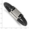 Lex & Lu Chisel Stainless Steel Black IP Blk Leather Blk Rubber Bracelet 8.5'' - 4 - Lex & Lu