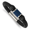 Lex & Lu Chisel Stainless Steel Blk & Blue IP Rubber & Leather Bracelet 8.5'' - Lex & Lu