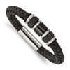 Lex & Lu Chisel Stainless Steel Black Leather & Rubber Bracelet 8.5'' LAL37942 - Lex & Lu