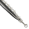 Lex & Lu Chisel Stainless Steel Polished Sim. Pearls Faux Leather Bracelet 7'' - Lex & Lu