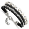 Lex & Lu Chisel Stainless Steel Polished Sim. Pearls Faux Leather Bracelet 7'' - 3 - Lex & Lu