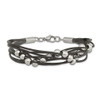 Lex & Lu Chisel Stainless Steel Black Leather w/Beads 8'' Bracelet - 4 - Lex & Lu