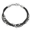 Lex & Lu Chisel Stainless Steel Black Leather w/Beads 8'' Bracelet - 5 - Lex & Lu