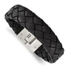 Lex & Lu Chisel Stainless Steel Brushed Black Leather 8.5 in Bracelet 8.5'' - Lex & Lu