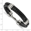 Lex & Lu Chisel Stainless Steel Black Leather 9'' Bracelet - 4 - Lex & Lu