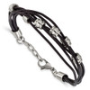 Lex & Lu Chisel Stainless Steel Black Leather & Polished Beads Bracelet 7.5'' - 4 - Lex & Lu