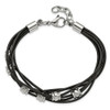 Lex & Lu Chisel Stainless Steel Black Leather & Polished Beads Bracelet 7.5'' - 5 - Lex & Lu