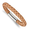 Lex & Lu Chisel Stainless Steel Light Tan Leather Bracelet 8.5'' - Lex & Lu