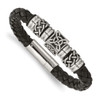 Lex & Lu Chisel Stainless Steel Black Leather w/Antiqued Beads Bracelet 8.5'' - Lex & Lu