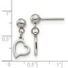 Lex & Lu Chisel Stainless Steel 5 mm Ball Post Heart Dangle Earrings - 5 - Lex & Lu