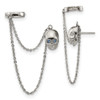 Lex & Lu Chisel Stainless Steel Double Earrings w/Hoop Chain Dangle & Blue CZ Post - Lex & Lu