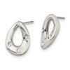 Lex & Lu Chisel Stainless Steel Polished Tear Drop 3 Crystal Post Earrings - 3 - Lex & Lu