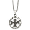 Lex & Lu Chisel Stainless Steel Polished & Antiqued Cross in Circle Necklace 22'' - Lex & Lu