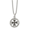 Lex & Lu Chisel Stainless Steel Polished & Antiqued Cross in Circle Necklace 22'' - 3 - Lex & Lu