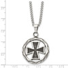 Lex & Lu Chisel Stainless Steel Polished & Antiqued Cross in Circle Necklace 22'' - 5 - Lex & Lu