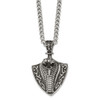 Lex & Lu Chisel Stainless Steel Antiqued Snake on Shield 30'' Necklace - Lex & Lu