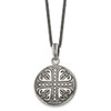 Lex & Lu Chisel Stainless Steel Polished & Antiqued Cross Circle 22'' Necklace - Lex & Lu