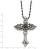 Lex & Lu Chisel Stainless Steel Antiqued Cross w/Wings & Blk Stone Necklace 24'' - 3 - Lex & Lu