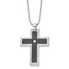 Lex & Lu Chisel Stainless Steel Carbon Fiber .01ct. Diamond Cross Necklace 24'' - Lex & Lu