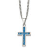 Lex & Lu Chisel Stainless Steel Blue Carbon Fiber Inlay Small Cross Necklace 20'' - Lex & Lu