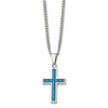 Lex & Lu Chisel Stainless Steel Blue Carbon Fiber Inlay Small Cross Necklace 20'' - 3 - Lex & Lu