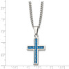 Lex & Lu Chisel Stainless Steel Blue Carbon Fiber Inlay Small Cross Necklace 20'' - 5 - Lex & Lu