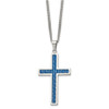 Lex & Lu Chisel Stainless Steel Blue Carbon Fiber Inlay Large Cross Necklace 22'' - Lex & Lu