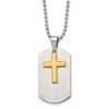 Lex & Lu Chisel Stainless Steel Dog Tag Yellow Plated Brushed Cross Necklace 22'' - Lex & Lu