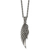 Lex & Lu Chisel Stainless Steel Marcasite and Antiqued Wing Necklace 20'' - Lex & Lu