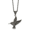 Lex & Lu Chisel Stainless Steel Marcasite and Antiqued Bird Necklace 18'' - Lex & Lu