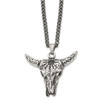 Lex & Lu Chisel Stainless Steel Polished and Antiqued Animal Skull Necklace 20'' - Lex & Lu