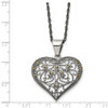 Lex & Lu Chisel Stainless Steel Marcasite Textured Heart Necklace 20'' - 5 - Lex & Lu