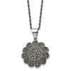 Lex & Lu Chisel Stainless Steel Textured Flower Marcasite Necklace 20'' - Lex & Lu
