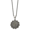 Lex & Lu Chisel Stainless Steel Textured Flower Marcasite Necklace 20'' - 3 - Lex & Lu