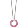 Lex & Lu Chisel Stainless Steel Polished w/Pink Crystal Circle Necklace 18'' - 3 - Lex & Lu