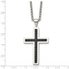 Lex & Lu Chisel Stainless Steel Black Genuine Leather Inlay Cross Necklace 20'' - 5 - Lex & Lu
