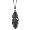 Lex & Lu Chisel Stainless Steel Antiqued Feather w/Black CZ Necklace 20'' - Lex & Lu