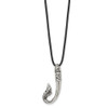 Lex & Lu Chisel Stainless Steel Polished and Antiqued Hook Necklace 20'' - 3 - Lex & Lu