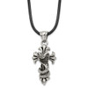 Lex & Lu Chisel Stainless Steel Polished & Antiqued Snake & Cross Necklace 20'' - Lex & Lu