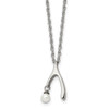Lex & Lu Chisel Stainless Steel Polished Wishbone w/FWC Pearl Necklace 16'' - Lex & Lu