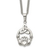 Lex & Lu Chisel Stainless Steel Polished Trinity Knot and Claddagh Necklace 18'' - Lex & Lu