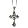 Lex & Lu Chisel Stainless Steel Antiqued & Polished w/Crystal Cross Necklace 18'' - Lex & Lu