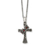 Lex & Lu Chisel Stainless Steel Antiqued & Polished w/Crystal Cross Necklace 20'' - Lex & Lu