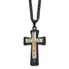 Lex & Lu Chisel StainlessSteel Blk & Yellow Plated w/Silver IP Brass Crucifix Necklace - Lex & Lu
