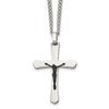 Lex & Lu Chisel Stainless Steel Polished Cross w/Black IP Jesus Necklace 24'' - Lex & Lu