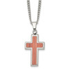 Lex & Lu Chisel Stainless Steel Polished Wood Inlay Cross Necklace 24'' - Lex & Lu