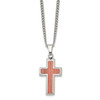 Lex & Lu Chisel Stainless Steel Polished Wood Inlay Cross Necklace 24'' - 3 - Lex & Lu