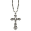 Lex & Lu Chisel Stainless Steel Polished and Antiqued Cross Necklace 24'' - Lex & Lu